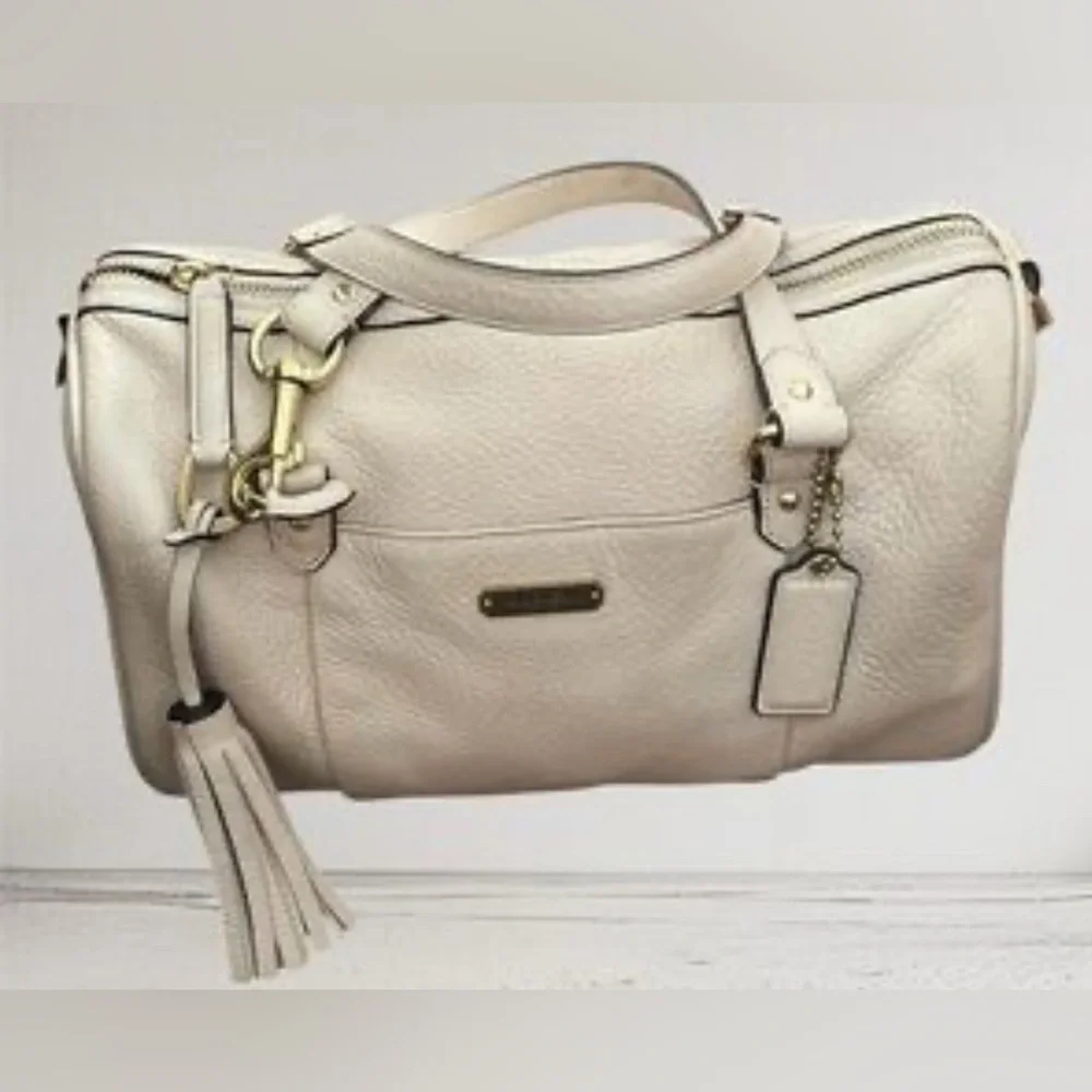 Coach Avery Pebbled Leather Satchel | Ivory Beige